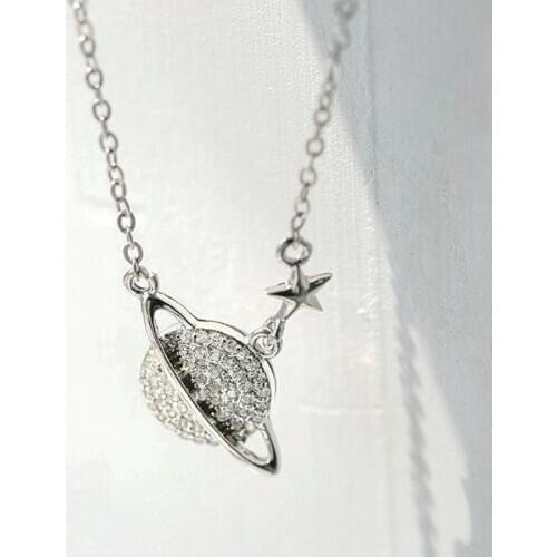 Simple birthday personality temperament s925 sterling silver planet necklace with star clavicle chain wild luxury jewelry