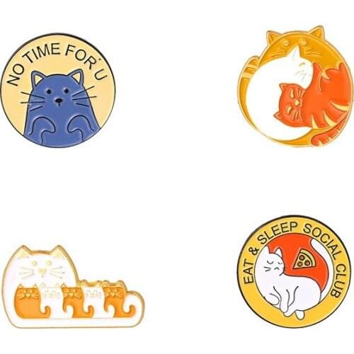 Cartoon Cat Pets Club Enamel Pins Cute Animals Brooches Bag Clothes Lapel Badge Fashion Jewelry Gift for Kids Friends Trinket