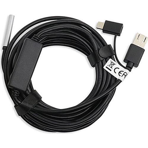 3-in-1 Micro USB Type-C Endoscope Inspection Borescope Camera HD 5.5mm Built-in 6 Adjustable LED Lights 20M Cable Waterproof