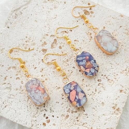 Geometric Natural Stone Earrings for Women Retro Ear Hooks Pattern Mix Color Earings Fashion Jewelry 2021 Crochet Boho Drop