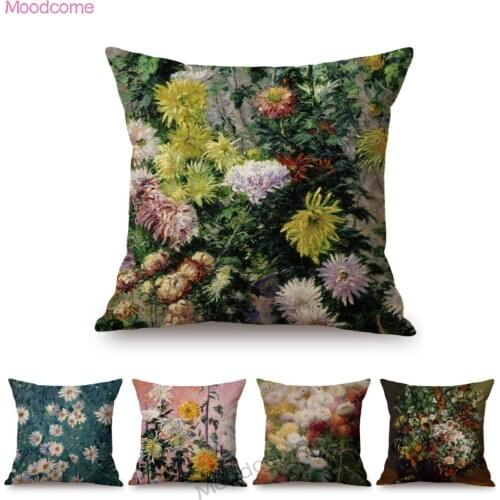 Gustave Caillebotte French Impressionism Chrysanthemums Flowers Oil Painting Art Decorative Sofa Pillow Case Chair Cushion Cover