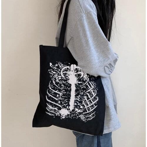 Skull canvas bag Gothic women bag Harajuku women Shoulder bag dark Large capacity Vintage evil hip-hop Women shopper bags