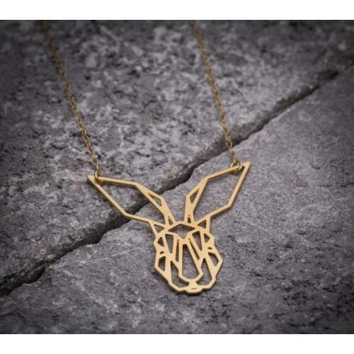 Bunny necklace, origami animal rabbit pendant, Geometric hare jewelry