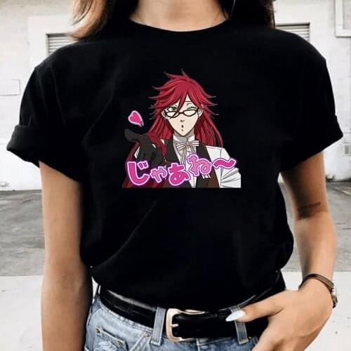 Japanese Anime Black T-shirts Butler Sebastian TShirt Koroshitsuji Sebastian T-Shirt Women Cotton Short Sleeves Graphic T-shirt