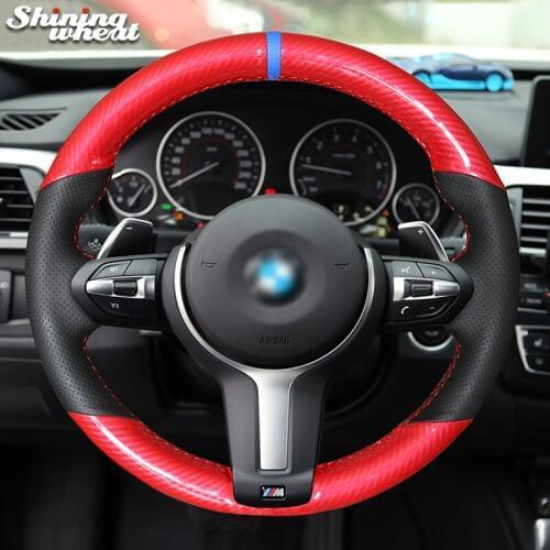 Red PU Carbon Fiber Car Steering Wheel Cover for BMW F87 M2 F80 M3 F82 M4 M5 F12 F13 X1 F48 M6 F85 X5 M F86 X6 M F33 F30 M Sport