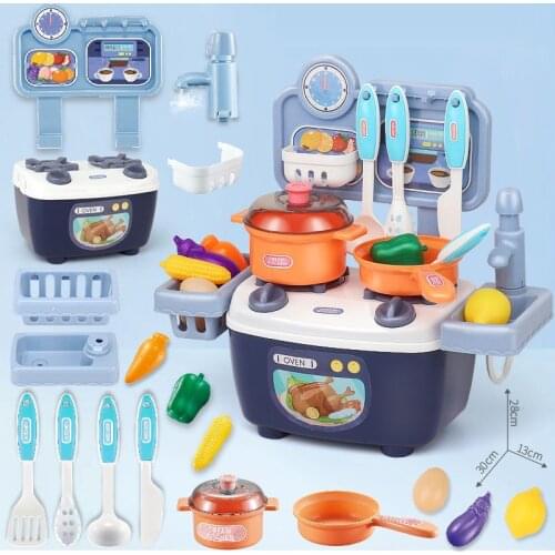 Kitchen Toys Imitated Chef Light Music Pretend Cooking Food Play Dinnerware Set Safe Cute Children Girl Toy Gift Fun Game