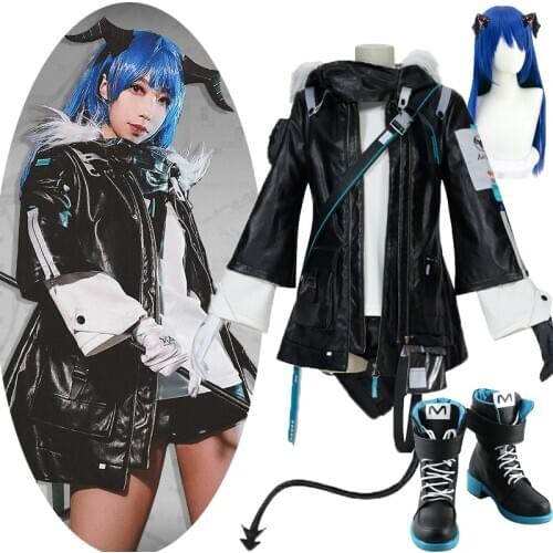 Hot Game Arknights Mostima Cosplay Costume shoes wigs Full Set Black Uniform Suits Female Halloween Party Role Play Clothing