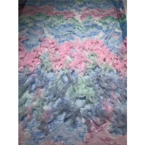 Top sale with glued glitter french net embroidered lace fabric ZH-93685 for party dress