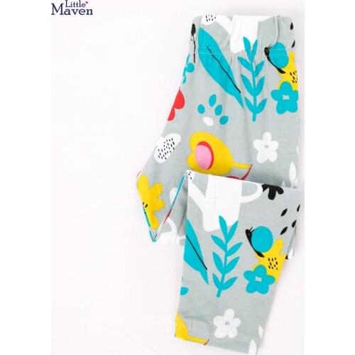 Little Maven New Spring Autumn Children Cute Gray Floral Printed Basic Quality Cotton Knitted Girls Casual Pants