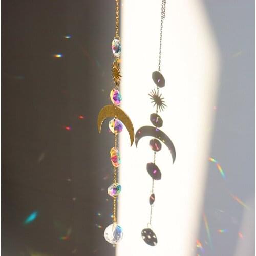 Moon Rainbow Crystal Hanging Prism Ornament Wind Chime Home Garden Patio Porch Decoration Crystal Windchimes Pendant