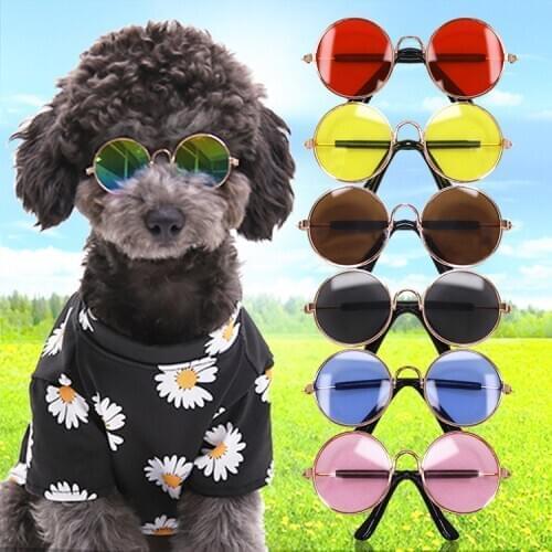 Small Dog Cat Pet Photos Props Accessories Pet Products Lovely Vintage Round Cat Sunglasses Reflection Eye wear glasses For