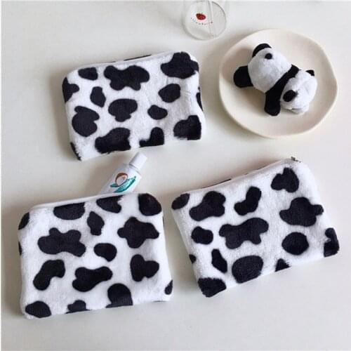 Kawaii Cow Print Plush Coin Purse Women Small Wallet 2021 New Cute Mini Women Wallet Coin Purse Bag Pouch Clutch Id Card Holder