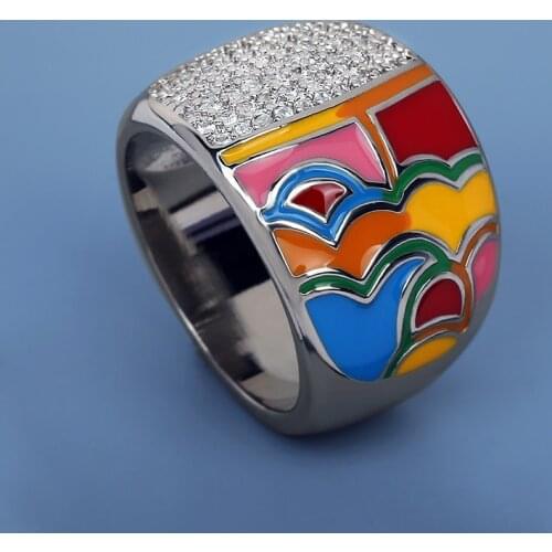 Fashion Simple Womens Full Diamond Zircon Ring Color Epoxy Womens Jewelry 925 Silver Womens Wedding Ring Bridal Jewelry