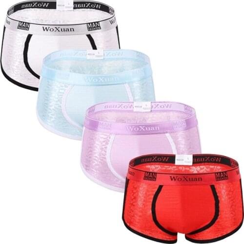 Men Sexy Lace Panties Underwear Breathable Boxer Underwear Hombre Boxer Shorts U Convex Pouch Underpants