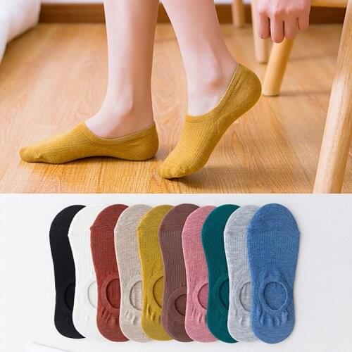 Q Summer Korea Socks Women Cute Happy Silicone Slip Invisible Cotton Sock Girls Female Invisible Slipper Socks