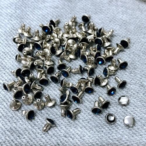 New Coming 100Sets 6mm Montana Blue CZ+++ Crystals Rhinestone Rivets Silver Nailhead Spots Studs DIY Shipping Free