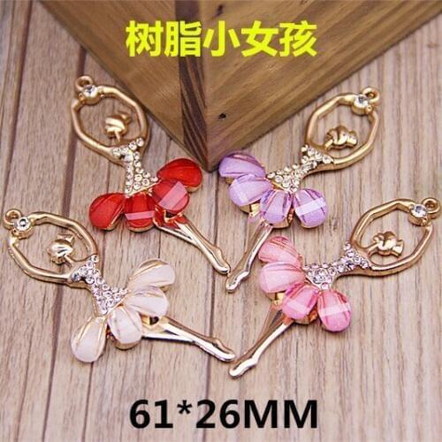 New Arrival 30PCS/Lot 51*26MM Resin Dressing Decorated Beauty Dancing Ballet Girl Metal Necklace Pendant Charms for Jewelry DIY