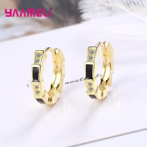 New Design Fashion Austrian Crystal 925 Sterling Silver Hoop Earrings Round Shiny Natural Rhinestone Inlay Women Jewelry