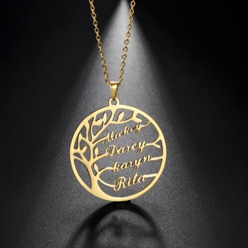 Sipuris Custom Name Necklace Tree Of Life Stainless Steel Family Tree Necklace For Women Personalized Letter Jewelry Family Gift