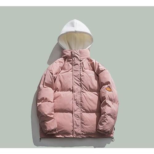 Harajuku Retro Fashion Plain Bubble Parka Mens Hip Hop Fake Two Streetwear Loose Parkas 2021 Winter Thicken Couple Unisex Coats