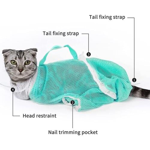 Portable Cat Grooming Restraint Bag Pet Durable Bath Washing Shower Net Adjustable Multifunctional Breathable Anti-Bite Bathing