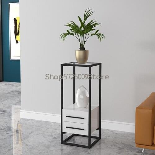 Italian minimalist flower stand Nordic balcony storage flower table light luxury living room simple black frosted high school lo