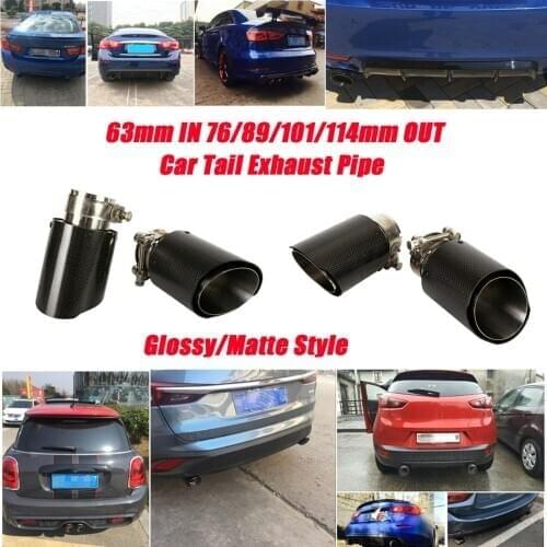 2 Pieces 63mm IN 76/89/101/114mm OUT Durable Round Silencer System Real Carbon Fiber Tail Car Exhaust Pipe Matte Glossy Style