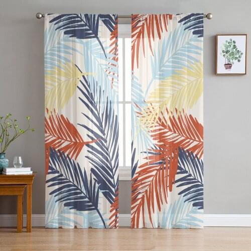Tropical Plant Palm Leaves Sheer Curtain for Living Room Bedroom Kitchen Modern Tulle Window Treatment Home Decor