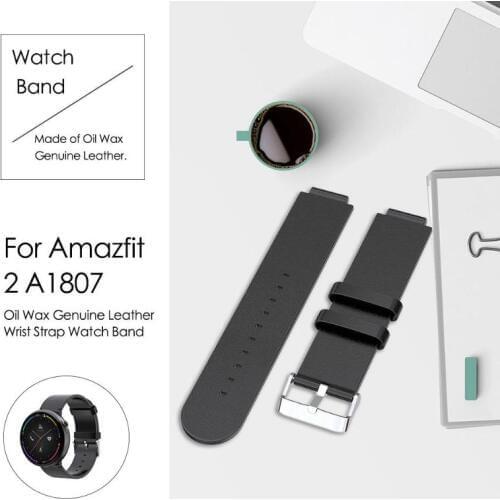 Adjustable Oil Wax Genuine Leather Wrist Strap Bracelet Watch Band for Amazfit 2 A1807 Smart Watch Replacement 3Colors Newest