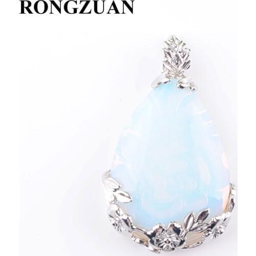 RONGZUAN Women Jewelry Natural Teardrop Gem Stone Opalite Love Beads Reiki Chakra Healing Pendant Necklace Chain Jewelry TN3466