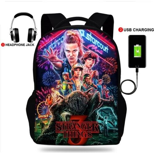 Stranger Things School Backpack Bag Usb Charging Bookbag College Student Backpacks Sensons 3 Schoobag For teenage Boys Girls