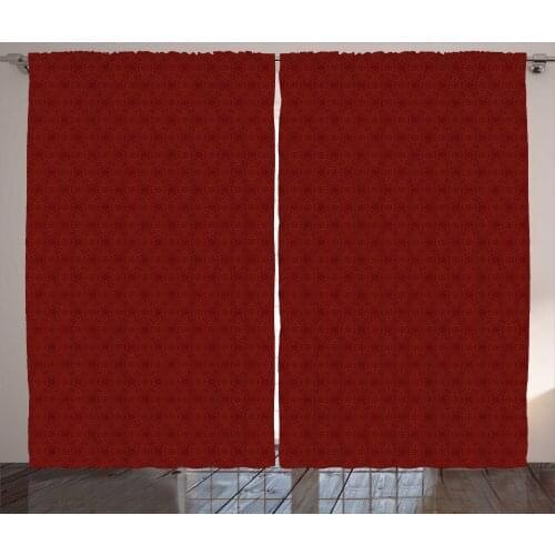 Burgundy Circles Curtains Bohemian Warm Wine Tones Satin Fabric Drapes for Living Room Bedroom 2 Panel Window Set