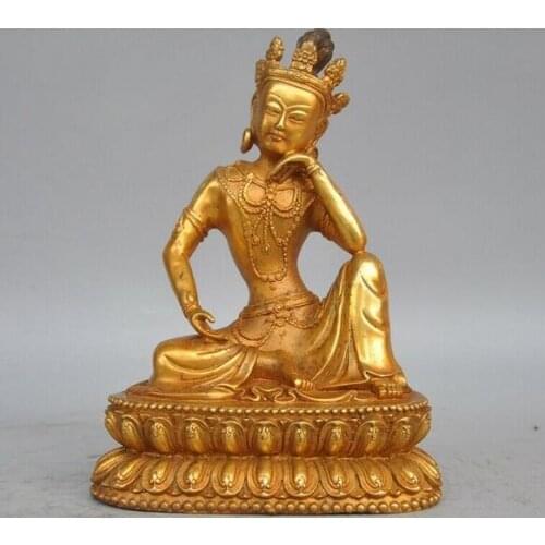 Tibet Buddhism bronze Gilt sit lotus Tara Kwan-yin Guanyin goddess Buddha statue