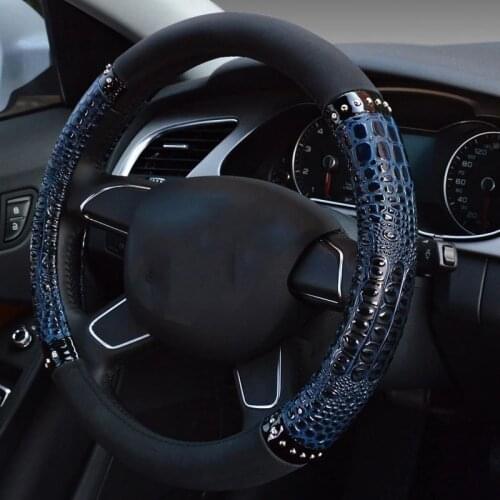 38cm Universal Auto Interior Styling Auto Car Steering Wheel Cover Universal Leather Crocodile Pattern Car Wheel Cover Blue
