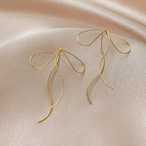2020 Korean New Fashion Design Sense Line Bow Earrings Female Elegant Temperament Light Luxury Simple Earrings
