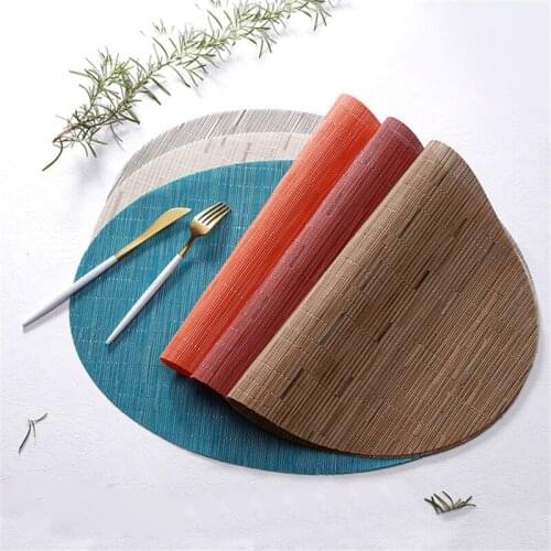 1Piece Round Pvc Placemat Bamboo Pattern Traditional Flavor Mat Heat Insulated AntiSlip Tablemat Coffee Tableware Accessory