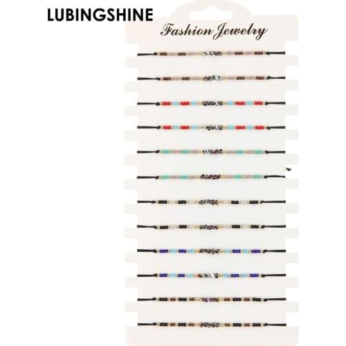 12pcs/set Simple Colorful Crystal Charms Bracelet Set for Women Girl Handmade Adjustable Black Braided Rope Bracelets Party Gift