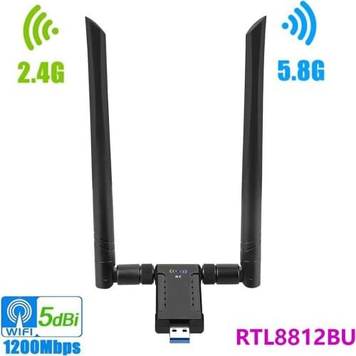 1200Mbps Wireless WiFi Adapter RTL8812BU 2.4G 5G USB3.0 WiFi Dongle 802.11ac Network Adapter Windows XP/10/8/8.1/7/Vista/2