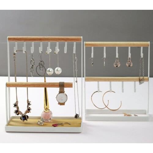 2-Layer Earrings Necklace Ring Holder Stand Jewelry Bracelet Display Hook Rack Shelf Hanging Jewelry Organizer Stand Showcase