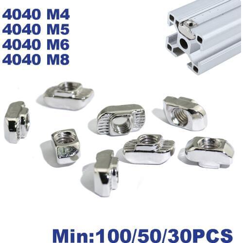 40 Series M4 M5 M6 M8 T-Nut For 4040 Aluminum profile Sliding Tee Nut Hammer T Fasten Connector 100 50 30Pcs