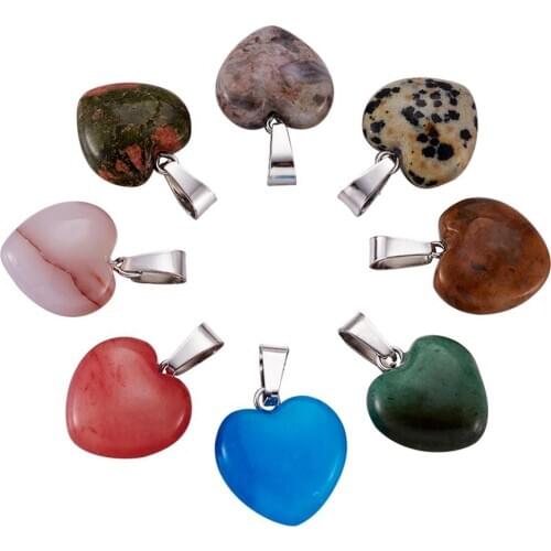 50pc Heart Shape Natural & Synthetic Mixed Stone Pendants Romantic Style For DIY Necklace Earring Bracelet Pendant Making