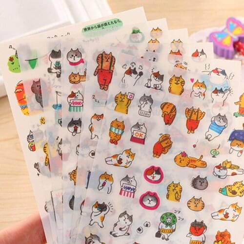 6 Sheets/Pack Various Cute Cats Decoration Scrapbooking Stickers Transparent PVC Stationery Planner Stickers
