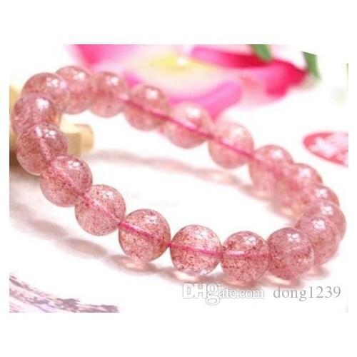 Free shipping Natural ice quartz strawberry glass Stretch pearl bracelet 8mm