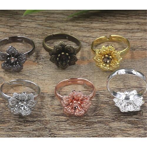 BoYuTe 20Pcs 6 Colors 16*5MM Flower Ring Base Setting Adjustable Hansenne Vintage Jewelry Findings