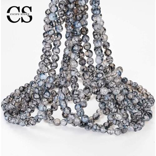 Gray Agates Beads Smooth Black Pattern Round Loose Stone Beads for Jewelry Making DIY Bracelet Necklace Charms Accessories