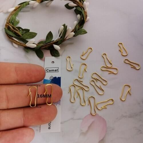 Camal 100pcs 16mm Gold Metal Hook w/crook Crystal Chandelier Connector Pin Hanging Pendant Metal Buckle Garden Suncatcher Part