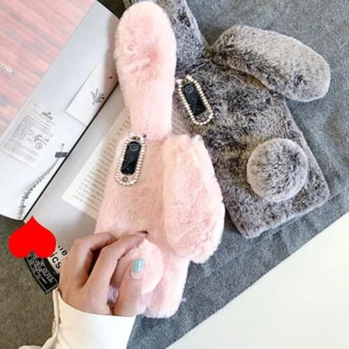 Fluffy Rabbit Fur Silicone Bunny Plush cover Case For LG Velvet 5G G9 ThinQ G8 G7 V30 LG K41S K51S Q61 K42 K52 Q60 Phone case