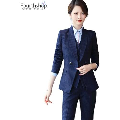 3 Pieces Set Women Pant Suits Office Lady Business Work Uniform Formal Trouses Blazer Suit Female 2021 Fashion Jacket Pants Sets