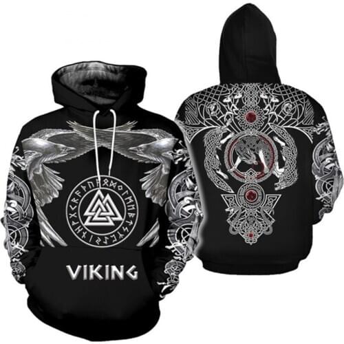 Unisex Vikings Tattoo Viking Warriors Black Fashion Harajuku 3D Print Hooded Polyester Jacket Women Men Cltothes