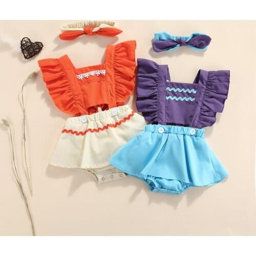 0-24M Summer Newborn Baby Girls Ruffle Patchwork Rompers Fashion Stripe Sleeveless Jumpsuits Headwear Clothes Sets